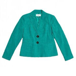 Le Suit Women's 1990s Vintage Turquoise Green Retro Blazer Jacket Size 2 Petite